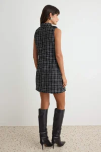 TRENDYOLMİLLA Black Cotton Tweed Plaid High Neck Sleeveless shift/Plain Cut Mini Weaving Dress - Image 5