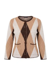 TRENDYOLMİLLA Brown Soft textured Crew Neck Plaid Patterned Knitwear Cardigan - Image 6