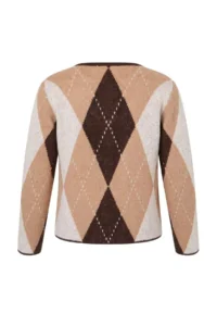 TRENDYOLMİLLA Brown Soft textured Crew Neck Plaid Patterned Knitwear Cardigan - Image 8