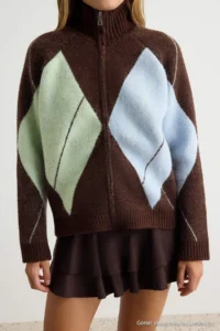 TRENDYOLMİLLA Brown Checkered Detailed Coat Look Knitwear Cardigan - Image 3