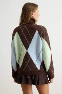 TRENDYOLMİLLA Brown Checkered Detailed Coat Look Knitwear Cardigan - Image 4