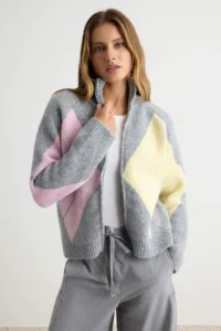 TRENDYOLMİLLA Gray Baklava Detailed Thick Knitwear Cardigan