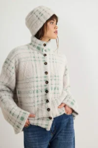 TRENDYOLMİLLA Ecru Coat Look Soft textured Oversized Beret-Cardigan Knitwear - Image 3