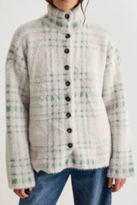 TRENDYOLMİLLA Ecru Coat Look Soft textured Oversized Beret-Cardigan Knitwear - Image 4