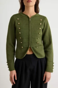 TRENDYOLMİLLA Khaki Fitted/Bodysuit hugging Fancy/Napoleon buttoned V-neck Crop Knitwear Cardigan - Image 3