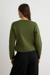 TRENDYOLMİLLA Khaki Fitted/Bodysuit hugging Fancy/Napoleon buttoned V-neck Crop Knitwear Cardigan - Image 4