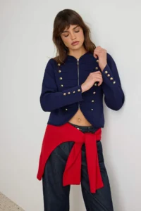 TRENDYOLMİLLA NAVY BLUE Fitted/Bodysuit hugging Fancy/Napoleon buttoned V-neck Crop Knitwear Cardigan - Image 2