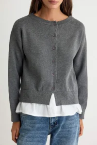 TRENDYOLMİLLA Anthracite Weaving Garnili Boat Neck Knitwear Cardigan - Image 3
