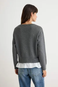 TRENDYOLMİLLA Anthracite Weaving Garnili Boat Neck Knitwear Cardigan - Image 4