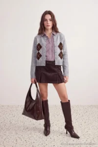 TRENDYOLMİLLA petite Gray Baklava Patterned Knitwear Cardigan Knitwear Cardigan - Image 3