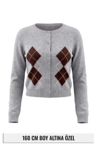 TRENDYOLMİLLA petite Gray Baklava Patterned Knitwear Cardigan Knitwear Cardigan - Image 5