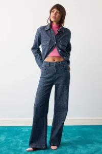 TRENDYOLMİLLA Limited Edition BLUE Medium Flexible textured High Waist Wide Leg jeans
