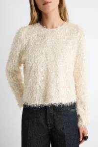 TRENDYOLMİLLA Ecru Crew Neck sequined Lined Knitwear Sweater - Image 3
