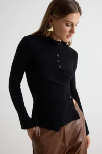 TRENDYOLMİLLA Black Double breasted Button Detailed High Neck Knitwear Sweater - Image 2