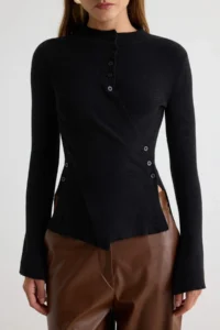 TRENDYOLMİLLA Black Double breasted Button Detailed High Neck Knitwear Sweater - Image 3