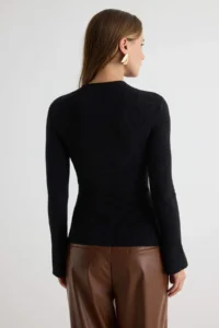 TRENDYOLMİLLA Black Double breasted Button Detailed High Neck Knitwear Sweater - Image 4