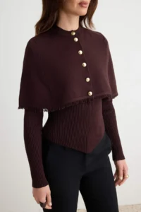TRENDYOLMİLLA Brown removable cloaked 2 Sets Knitwear Sweater - Image 3