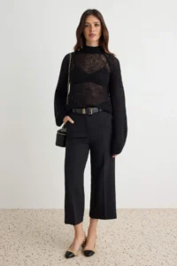 TRENDYOLMİLLA Black Moher Blend Raglan Sleeve High Neck Thin Knitwear Sweater - Image 2