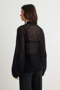 TRENDYOLMİLLA Black Moher Blend Raglan Sleeve High Neck Thin Knitwear Sweater - Image 4