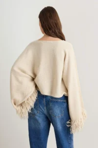 TRENDYOLMİLLA Stone Soft textured Sleeve Tip Tassel Detailed Knitwear Poncho Sweater - Image 4