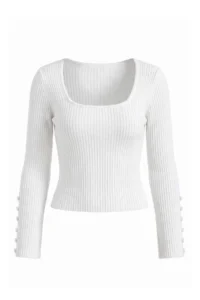 TRENDYOLMİLLA Ecru Soft textured Woolly Special Thread Knitwear Sweater - Image 6