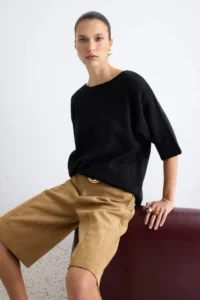 TRENDYOLMİLLA Black Soft textured Back Lace Detailed Short Sleeve Knitwear Sweater - Image 2