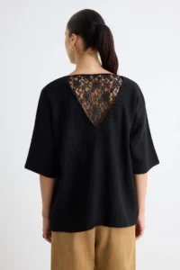 TRENDYOLMİLLA Black Soft textured Back Lace Detailed Short Sleeve Knitwear Sweater - Image 5