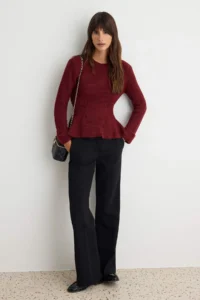TRENDYOLMİLLA Burgundy Soft textured Skirt Tip peplum Detailed Knitwear Sweater - Image 2
