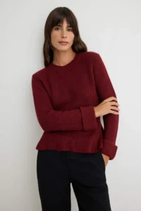 TRENDYOLMİLLA Burgundy Soft textured Skirt Tip peplum Detailed Knitwear Sweater - Image 3