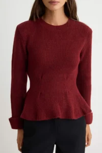 TRENDYOLMİLLA Burgundy Soft textured Skirt Tip peplum Detailed Knitwear Sweater - Image 4