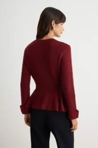 TRENDYOLMİLLA Burgundy Soft textured Skirt Tip peplum Detailed Knitwear Sweater - Image 5