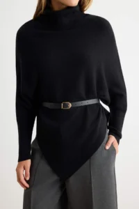 TRENDYOLMİLLA Black Soft textured Arched Knitwear Poncho/Sweater - Image 3
