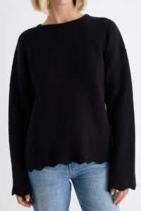 TRENDYOLMİLLA More Sustainable Black Crew Neck Skirt Ucu Detailed Basic Knitwear Sweater - Image 3