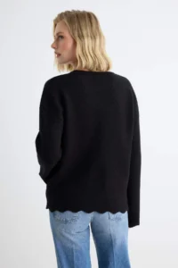 TRENDYOLMİLLA More Sustainable Black Crew Neck Skirt Ucu Detailed Basic Knitwear Sweater - Image 4