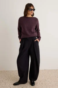 TRENDYOLMİLLA Plum Soft textured Back Lace Detailed Boat Neck Bluzan Knitwear Sweater - Image 2