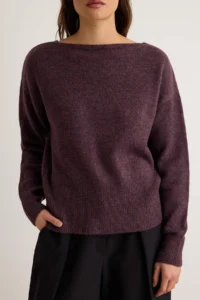 TRENDYOLMİLLA Plum Soft textured Back Lace Detailed Boat Neck Bluzan Knitwear Sweater - Image 3