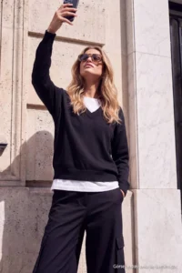 TRENDYOLMİLLA Wardrobe Essentials Black Deep V-neck Basic Knitwear Sweater - Image 4