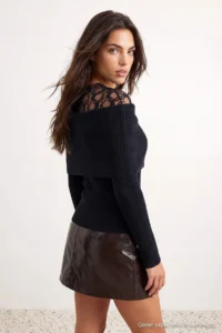 TRENDYOLMİLLA Black Premium Special Thread Lace Knitwear Sweater - Image 4