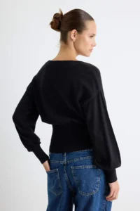 TRENDYOLMİLLA Wardrobe Essentials Black Waisted Blouse Soft Knitwear Sweater - Image 4