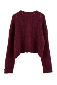 TRENDYOLMİLLA Burgundy Hair Knitting Wide Pattern Crop Knitwear Sweater - Image 10