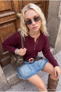 TRENDYOLMİLLA Burgundy Hair Knitting Wide Pattern Crop Knitwear Sweater - Image 5