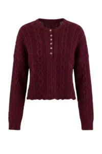 TRENDYOLMİLLA Burgundy Hair Knitting Wide Pattern Crop Knitwear Sweater - Image 8