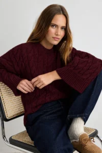 TRENDYOLMİLLA Burgundy Wide Pattern Soft textured Wide Pattern Knitwear Sweater - Image 2