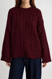 TRENDYOLMİLLA Burgundy Wide Pattern Soft textured Wide Pattern Knitwear Sweater - Image 4