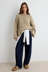 TRENDYOLMİLLA Mink Wide Pattern Soft textured Wide Pattern Knitwear Sweater - Image 2
