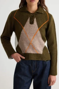 TRENDYOLMİLLA Khaki Soft textured Baklava Detailed Knitwear Sweater - Image 3