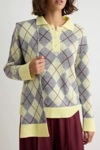 TRENDYOLMİLLA Yellow Plaid Patterned Shawl Knitwear Sweater - Image 4