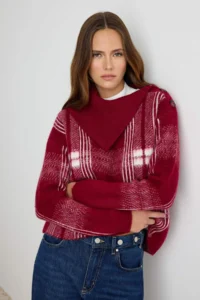 TRENDYOLMİLLA Burgundy Soft textured Collar Detailed Soft textured Knitwear Sweater - Image 2