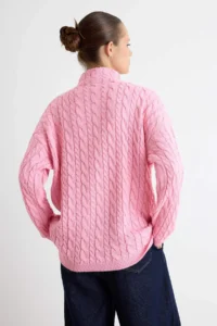 TRENDYOLMİLLA PINK Super Wide Pattern Hair Knitting Zippered Knitwear Sweater - Image 7