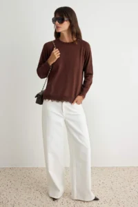 TRENDYOLMİLLA Brown More Sustainable Thin Lace Detailed Knitwear Sweater - Image 2